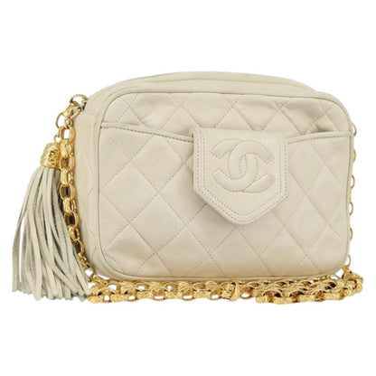 Chanel Vintage Front Pocket Camera Bag Quilted Lambskin, BEIGE, LEATHER, Shoulder bag