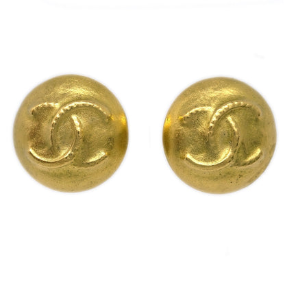 Chanel Vintage CC Round Button Clip-On Earrings Metal, GOLD, GOLD_PLATED, Earrings