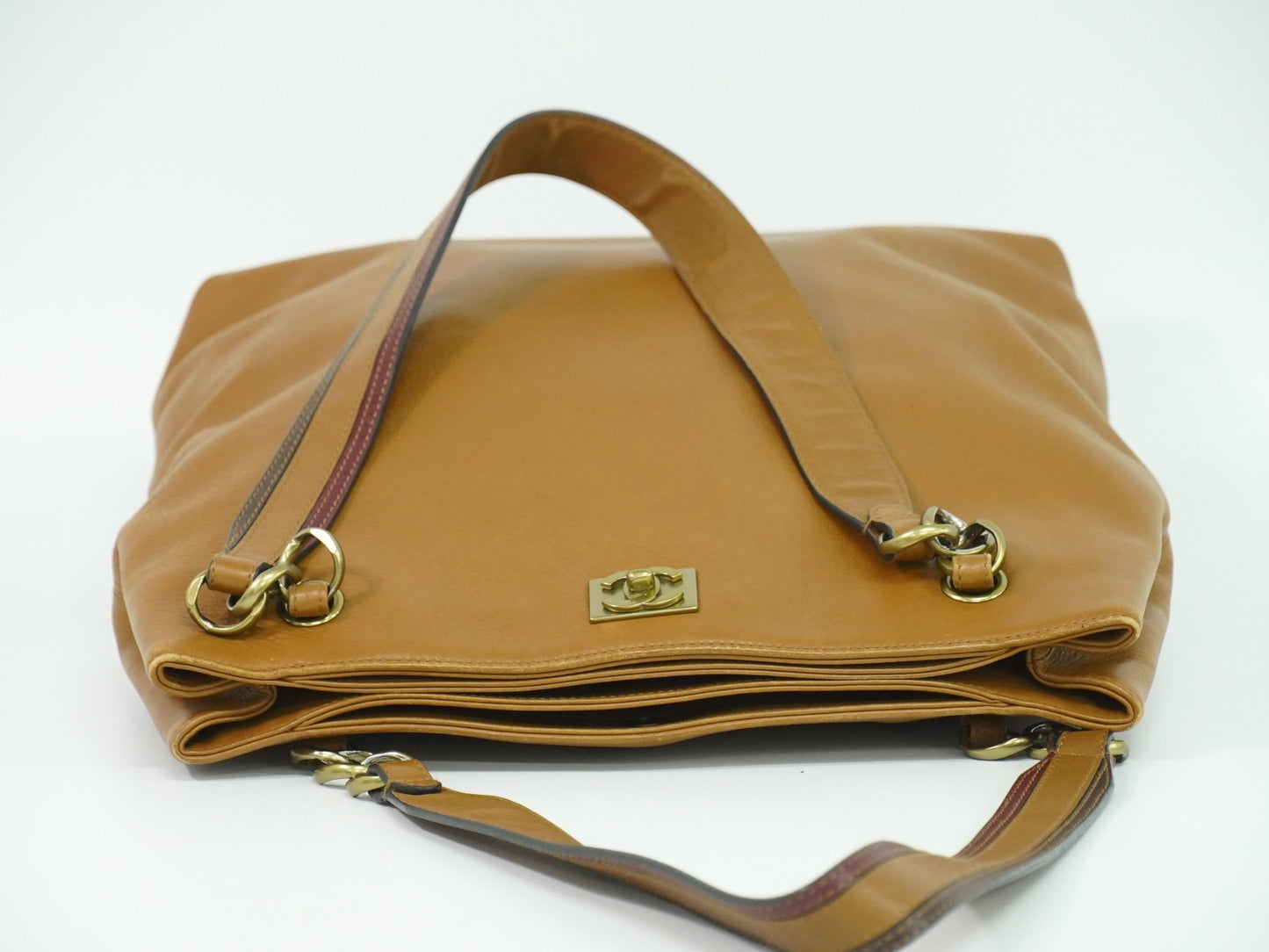 Chanel Vintage CC Tote Leather, BROWN, LEATHER, Tote bag