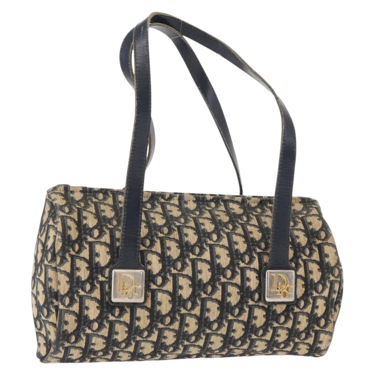 Christian Dior Vintage Trotter Handbag Canvas, NAVY, CANVAS, Handbag