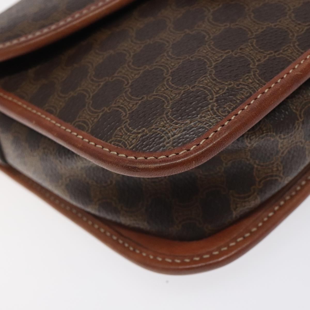 Celine Vintage Macadam Shoulder Bag Canvas and Leather, BROWN, CANVAS, Shoulder bag