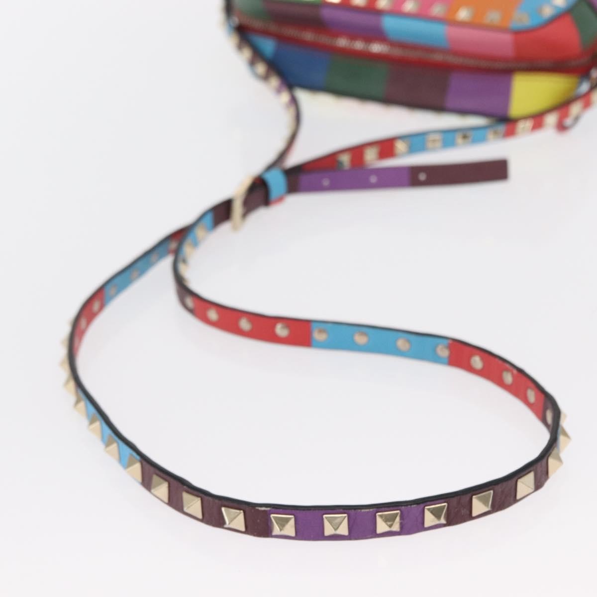 Valentino Garavani Rockstud 1973 Camera Crossbody Bag Striped Leather, GOLD, LEATHER, Shoulder bag