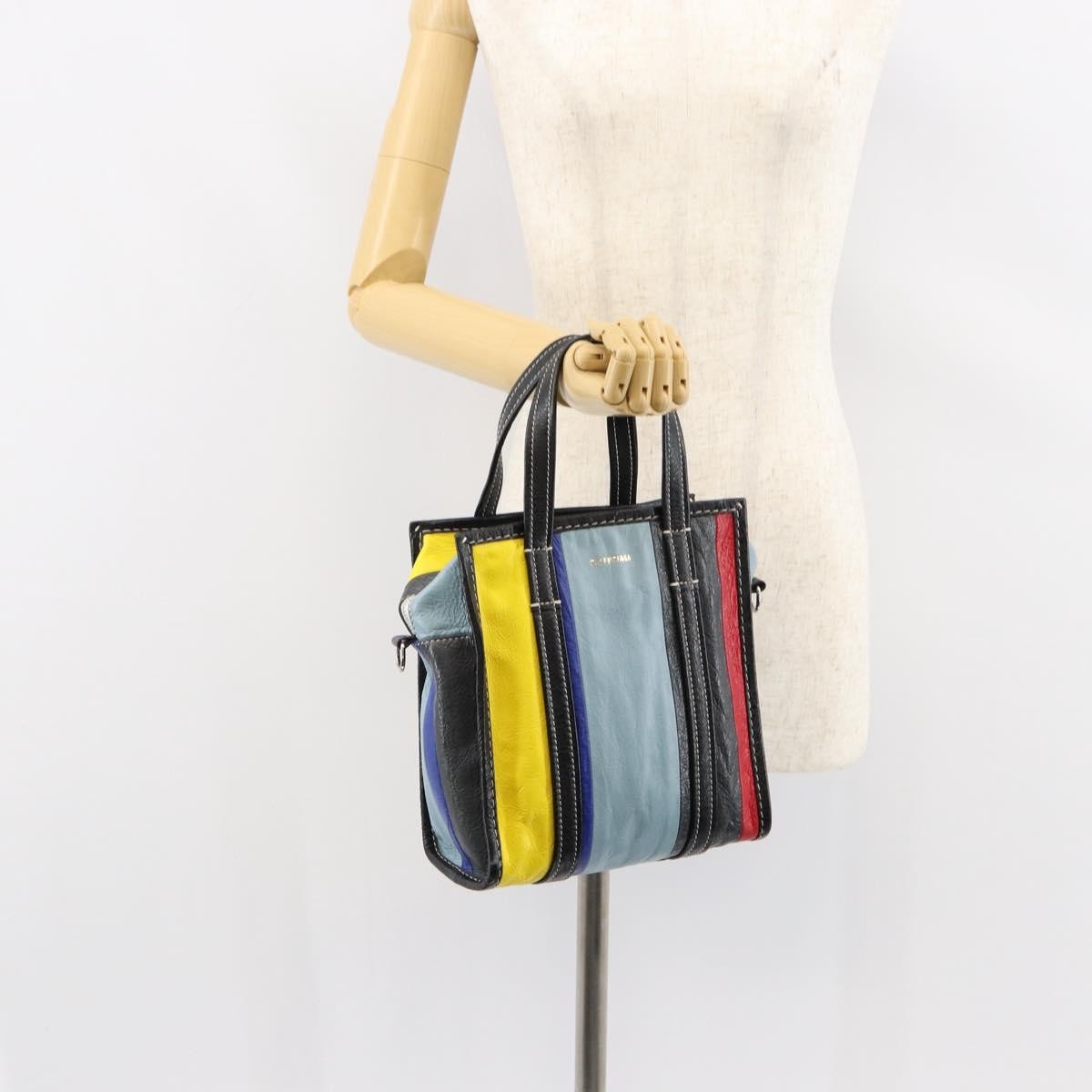 Balenciaga Bazar Convertible Tote Striped Leather, MULTICOLOUR, LEATHER, Tote bag