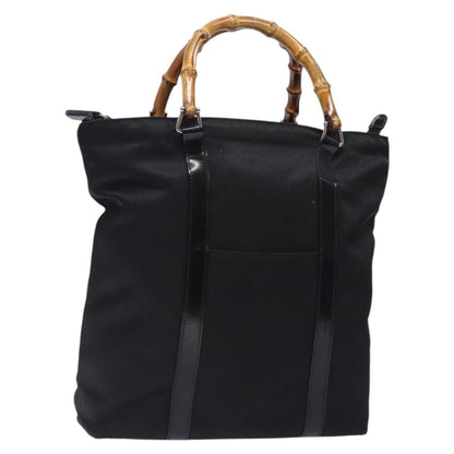 Gucci Vintage Bamboo Handle Tote Nylon, Black, Nylon, Tote Bag