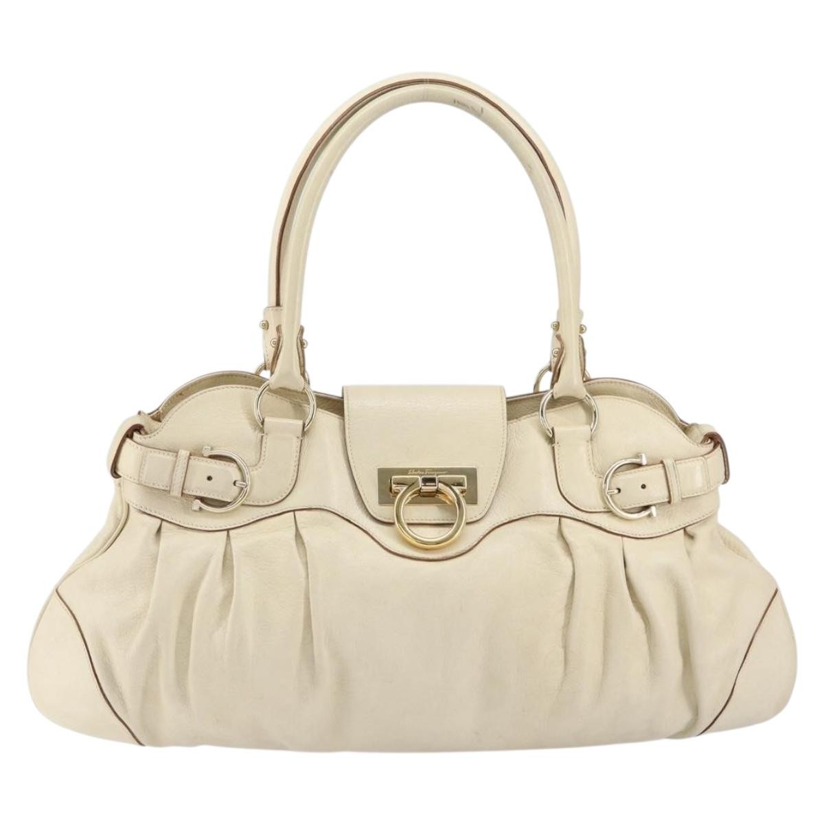 Salvatore Ferragamo Gancini handbag Leather, WHITE, LEATHER, Handbag