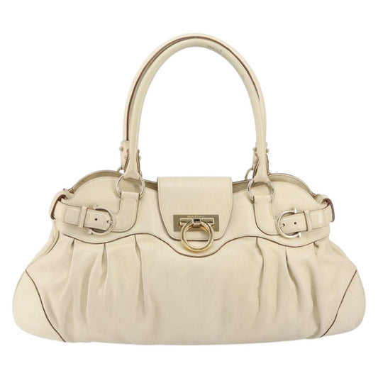 Salvatore Ferragamo Gancini handbag Leather, WHITE, LEATHER, Handbag