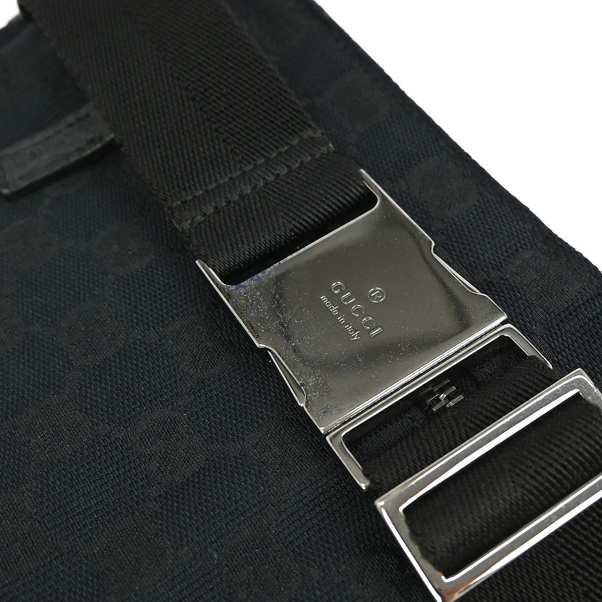 Gucci Vintage Double Belt Bag GG Canvas with Leather, BLACK, CANVAS, Clutche & pouche