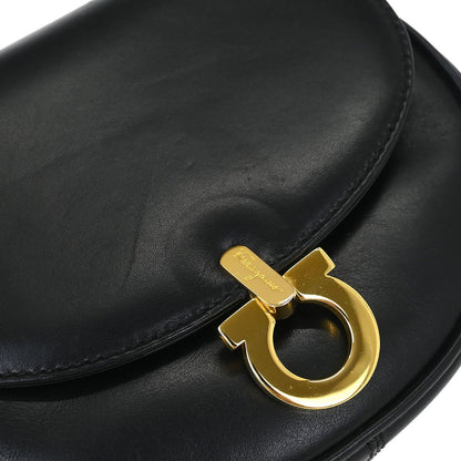 Salvatore Ferragamo Gancini Shoulder Bag Leather, BLACK, LEATHER, Shoulder bag