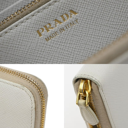 Prada Zip Around Tab Wallet Saffiano Leather, WHITE, LEATHER, Wallets
