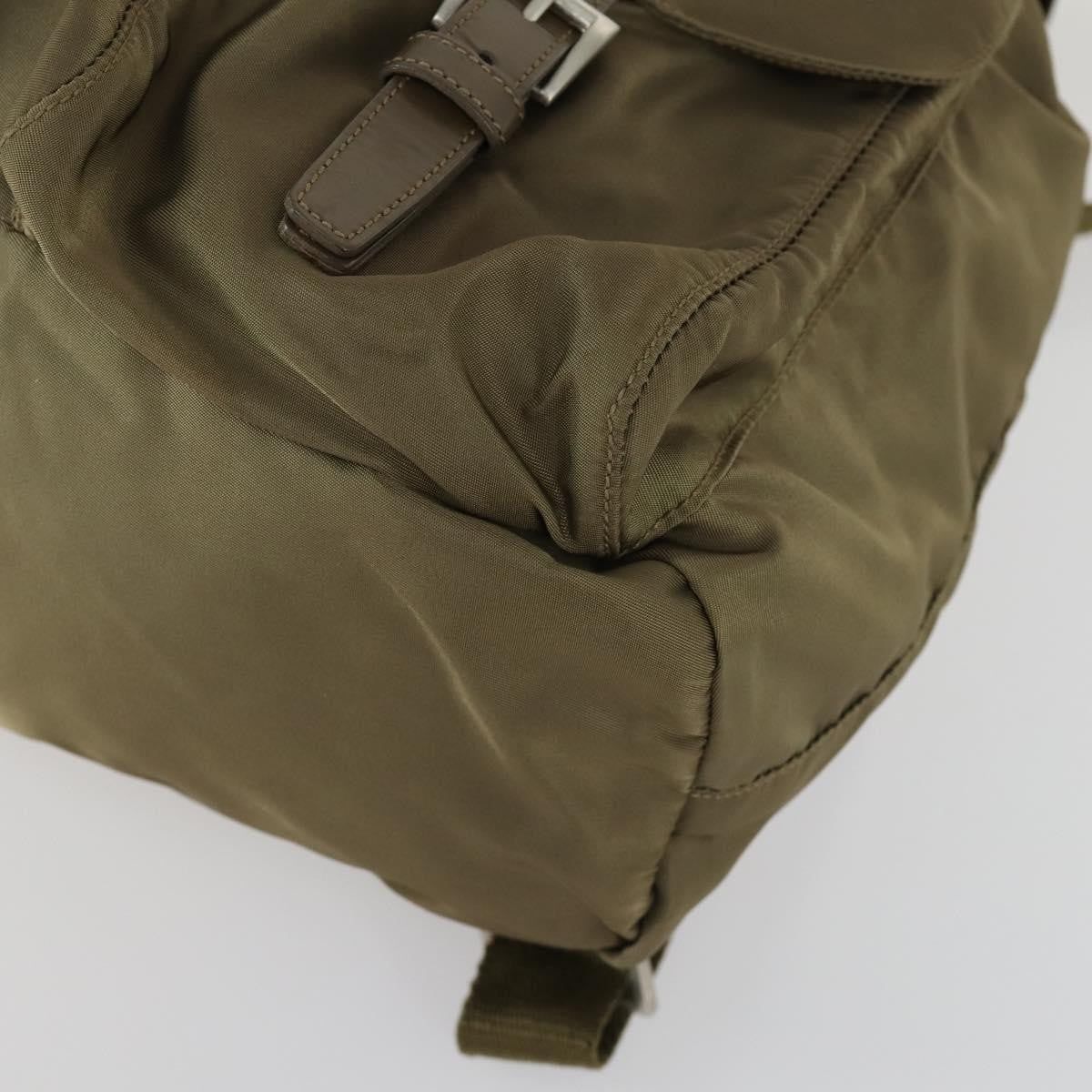 Prada Vela Double Front Pocket Backpack Tessuto with Saffiano Leather, KHAKI, NYLON, Backpack