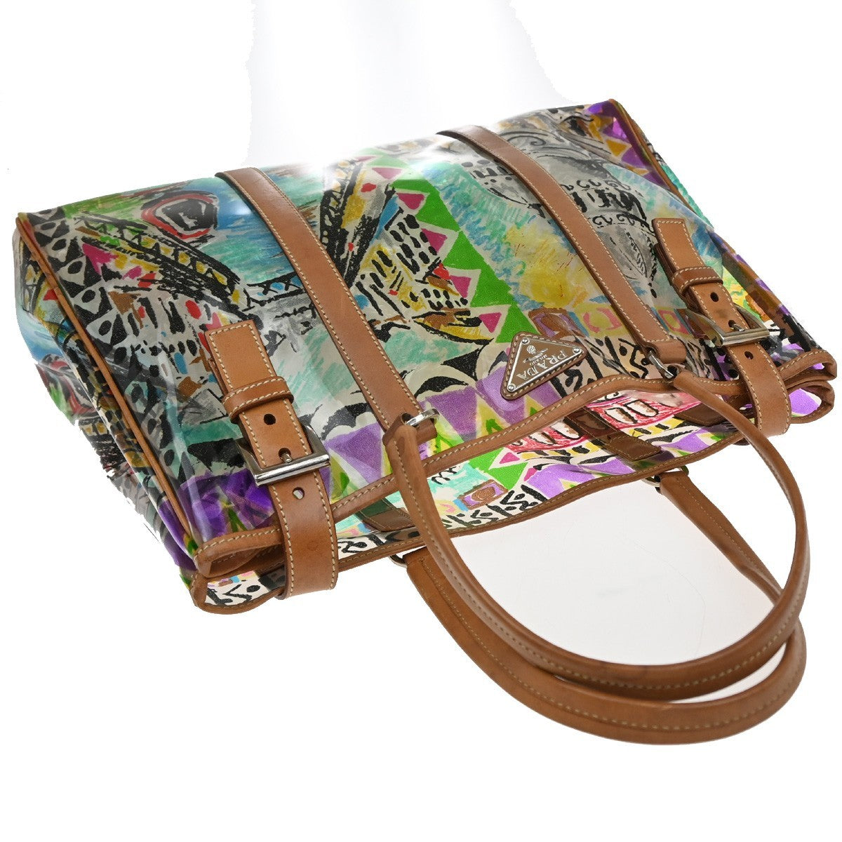 Prada Venice Belted Tote Printed Canvas and Leather, MULTICOLOUR, LEATHER, Tote bag