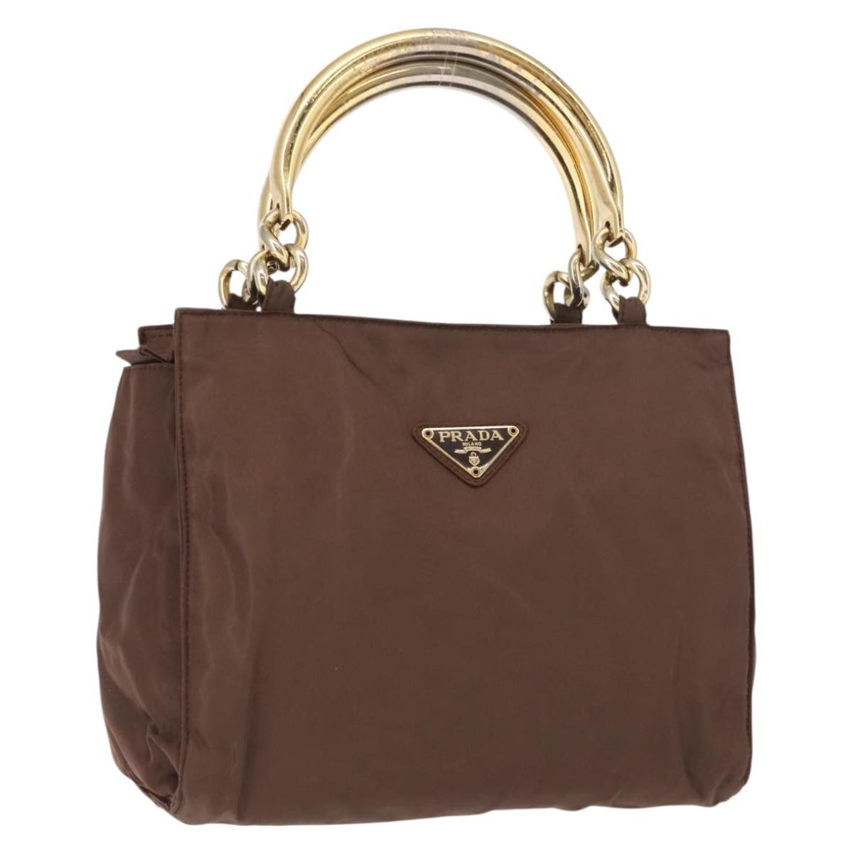 Prada Metal Handles Tote Tessuto, BROWN, NYLON, Handbag
