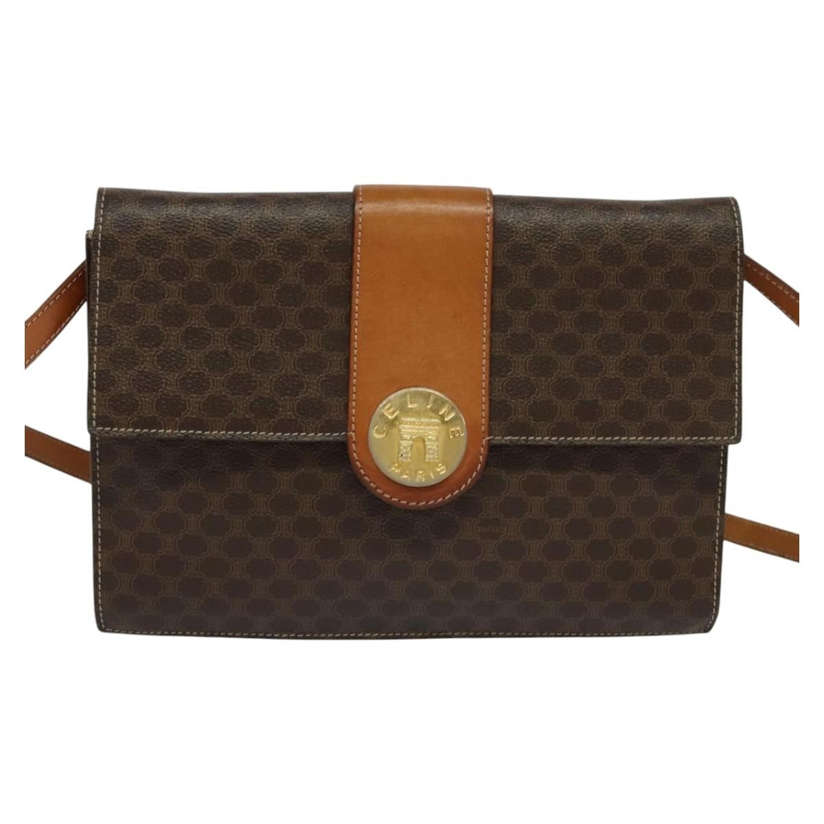 Celine Vintage Macadam Shoulder Bag Canvas and Leather, BROWN, CANVAS, Shoulder bag