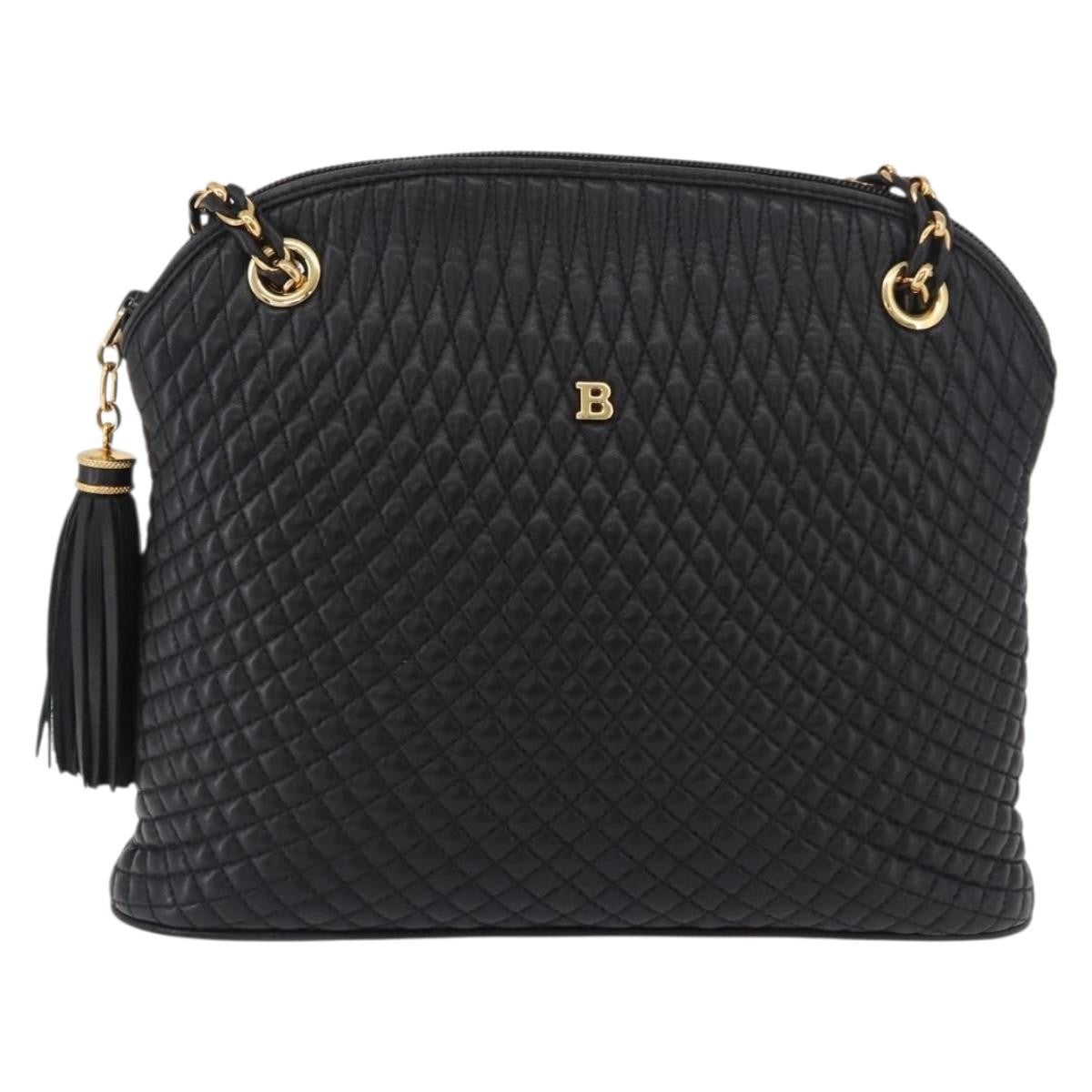 Bally Vintage Chain Shoulder Bag Quilted Leather, Black, Leather, Shoulder Bag