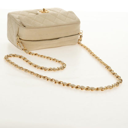Chanel Chain Flap Shoulder Bag Quilted Lambskin, BEIGE, LEATHER, Shoulder bag