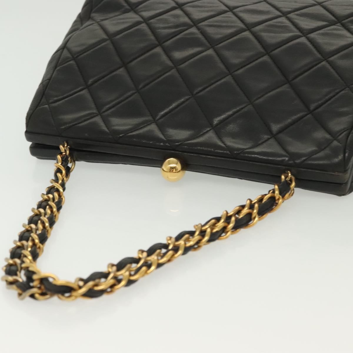 Chanel Vintage Chain Frame Bag Quilted Lambskin, BLACK, LEATHER, Shoulder bag