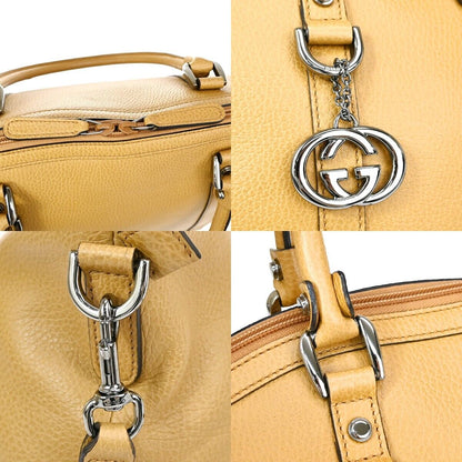 Gucci Britt Convertible Dome Satchel Leather, BEIGE, LEATHER, Handbag