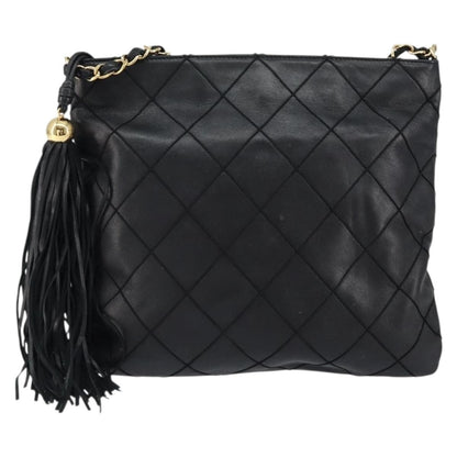 Chanel Vintage Shoulder Bag Leather, BLACK, LEATHER, Shoulder bag