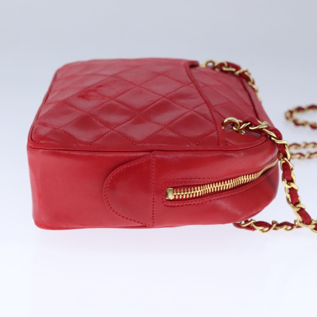 Chanel Vintage Front Pocket Camera Bag Quilted Lambskin, RED, LEATHER, Shoulder bag