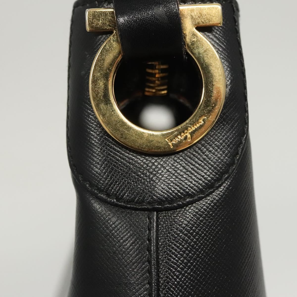 Salvatore Ferragamo Gancini Shoulder Bag Leather, BLACK, LEATHER, Shoulder bag