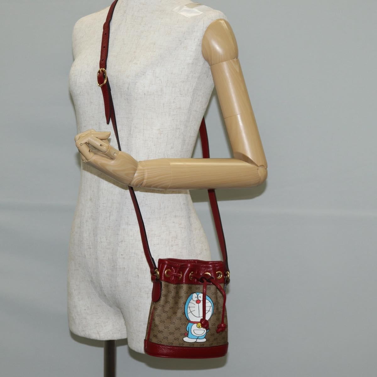Gucci Doraemon Bucket Bag Printed Mini GG Coated Canvas, BEIGE, PVC, Handbag