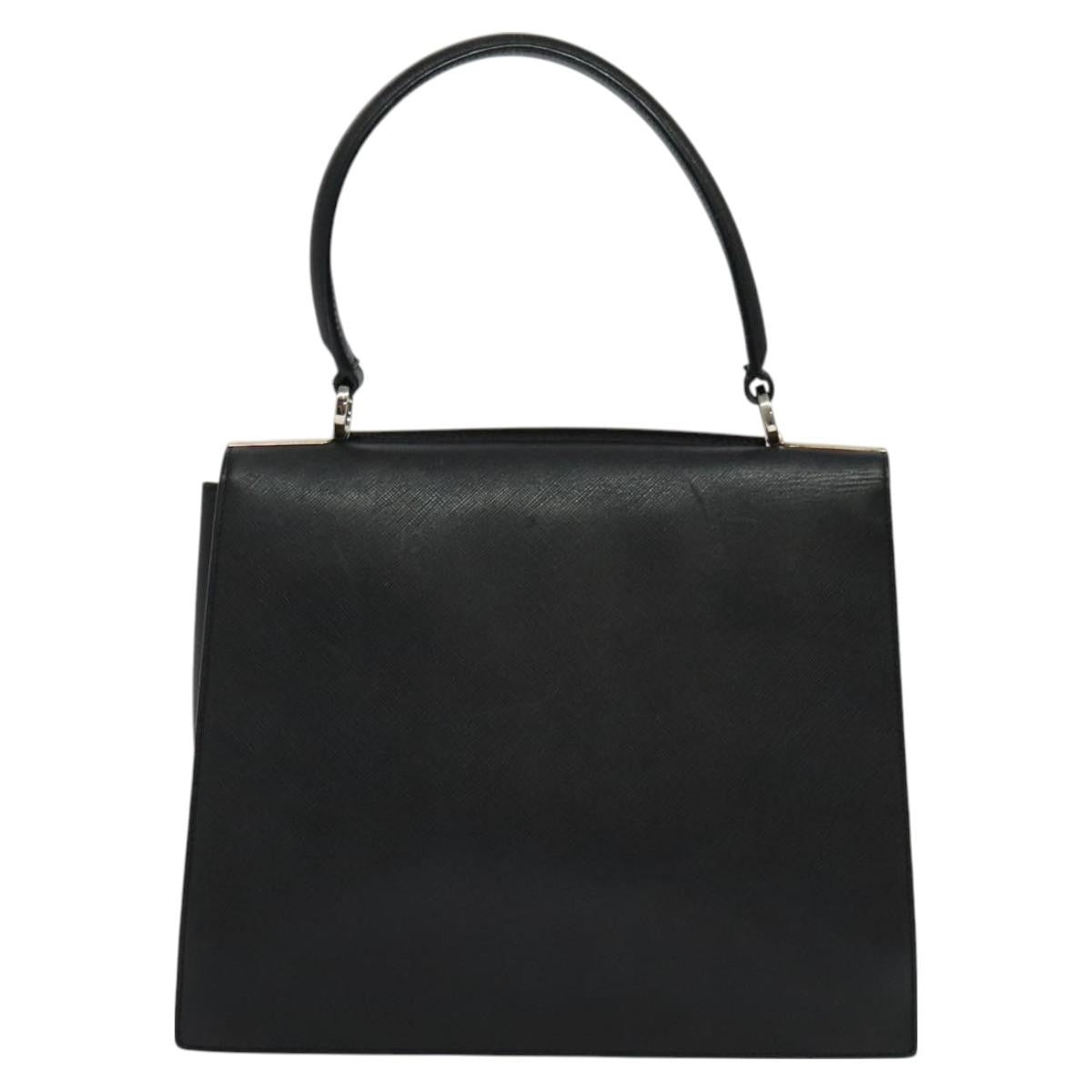 Salvatore Ferragamo Double Gancini Top Handle Bag Saffiano Leather, BLACK, LEATHER, Handbag