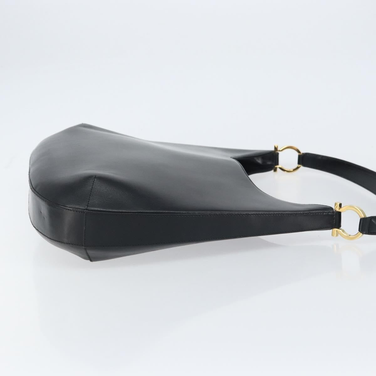 Salvatore Ferragamo Vintage Gancini Hobo Leather, BLACK, LEATHER, Shoulder bag