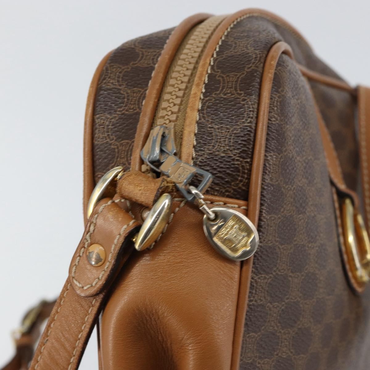 Celine Vintage Macadam Shoulder Bag Canvas and Leather, BROWN, CANVAS, Shoulder bag