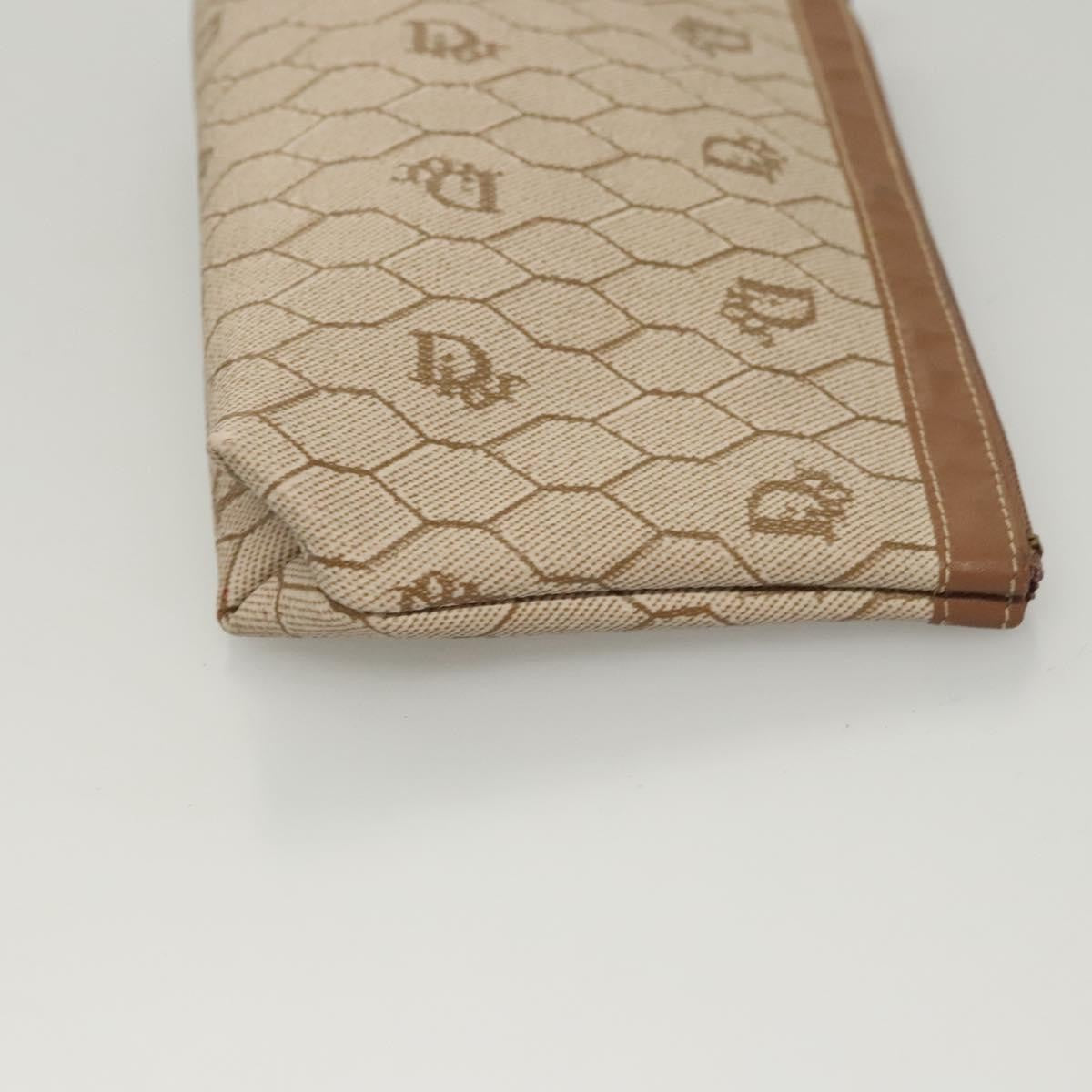 Christian Dior Vintage Honeycomb Zip Pouch Coated Canvas, BEIGE, PVC, Clutche & pouche