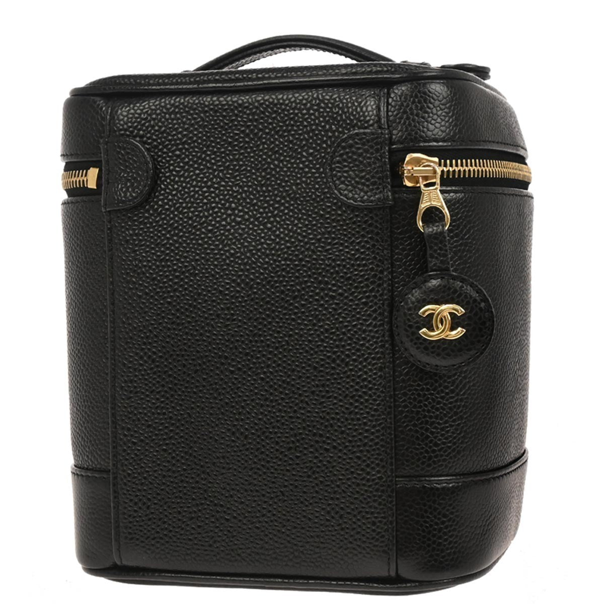 Chanel Vintage Timeless Cosmetic Case Caviar, BLACK, LEATHER, Handbag