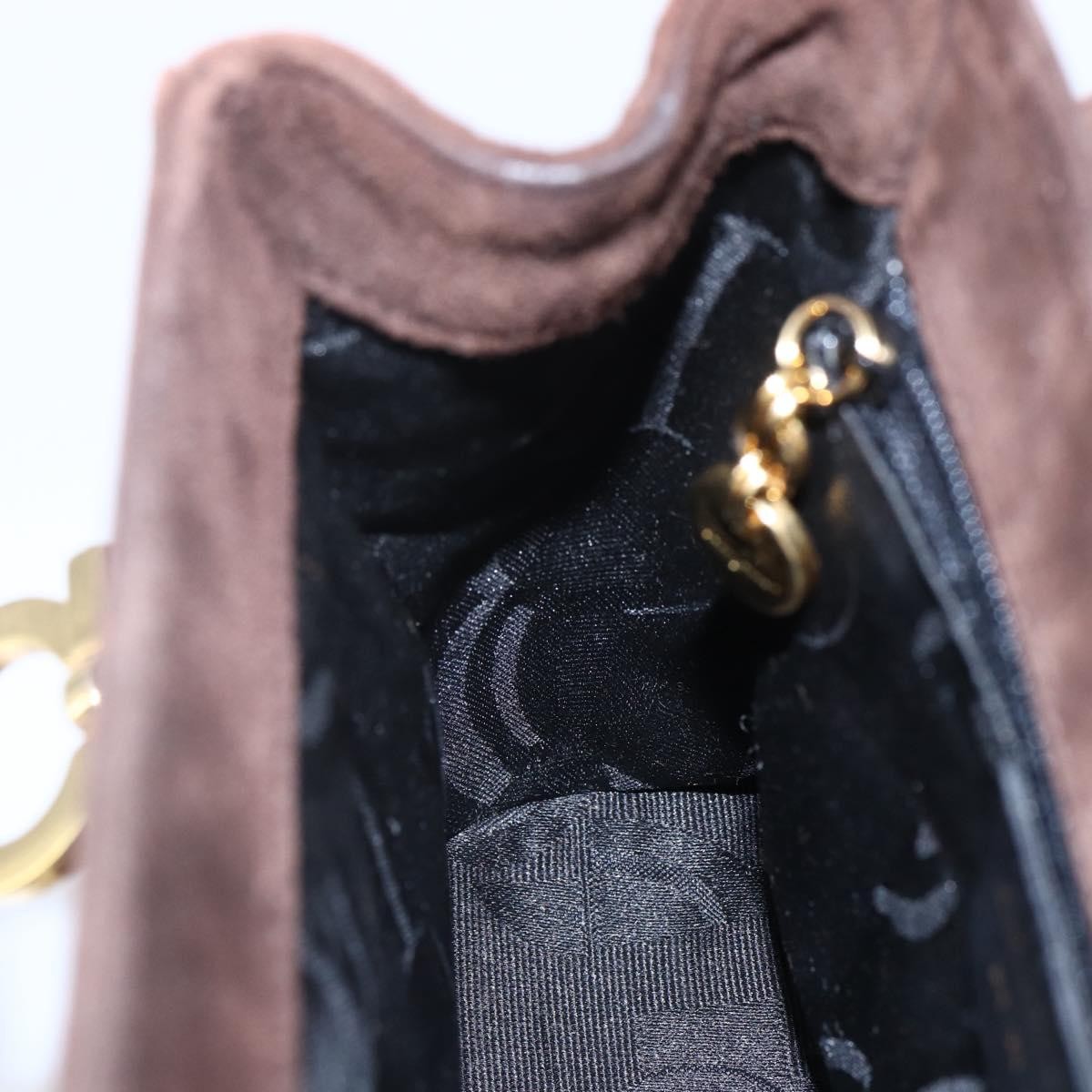 Salvatore Ferragamo Gancini handbag Suede, BROWN, SUEDE, Handbag