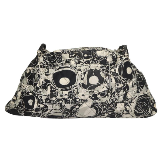 Chanel Kaleidoscope Chain Tote Quilted Printed Satin, BLACK, SILK, Shoulder bag