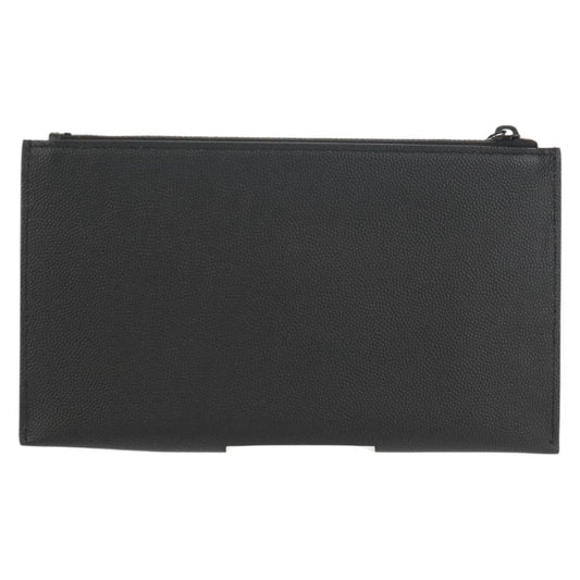 Saint Laurent Classic Monogram Zip Bill Pouch Leather, BLACK, LEATHER, Clutche & pouche