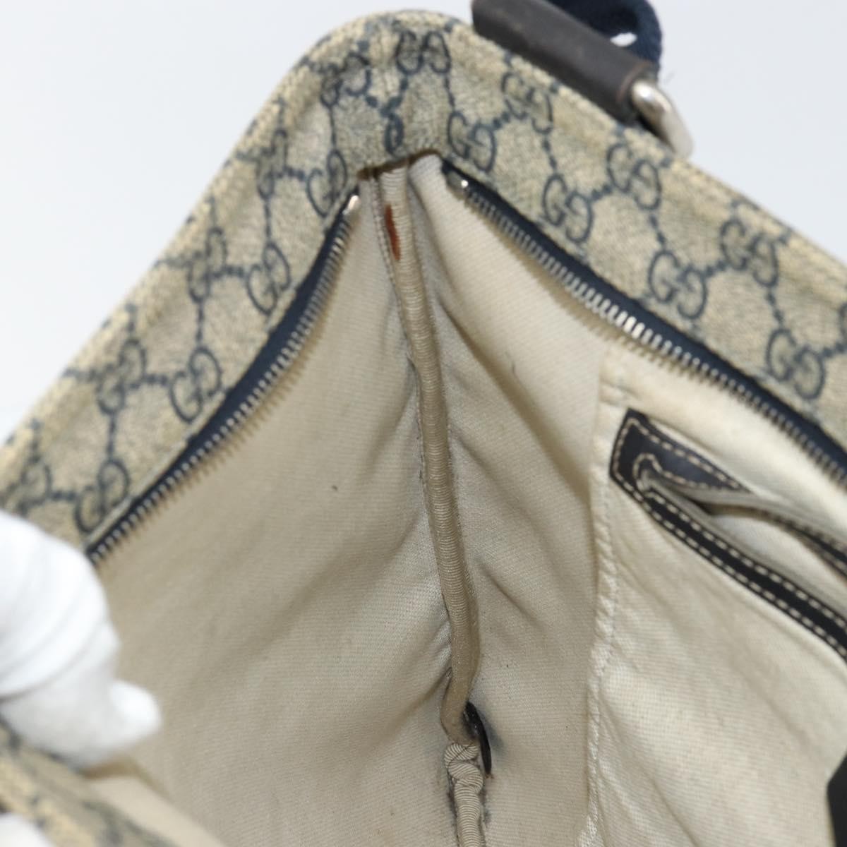 Gucci Zip Top Messenger Bag GG Coated Canvas, NAVY, PVC, Shoulder bag