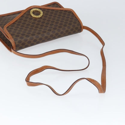 Celine Vintage Macadam Circle Logo Shoulder Bag Canvas and Leather, BROWN, CANVAS, Shoulder bag