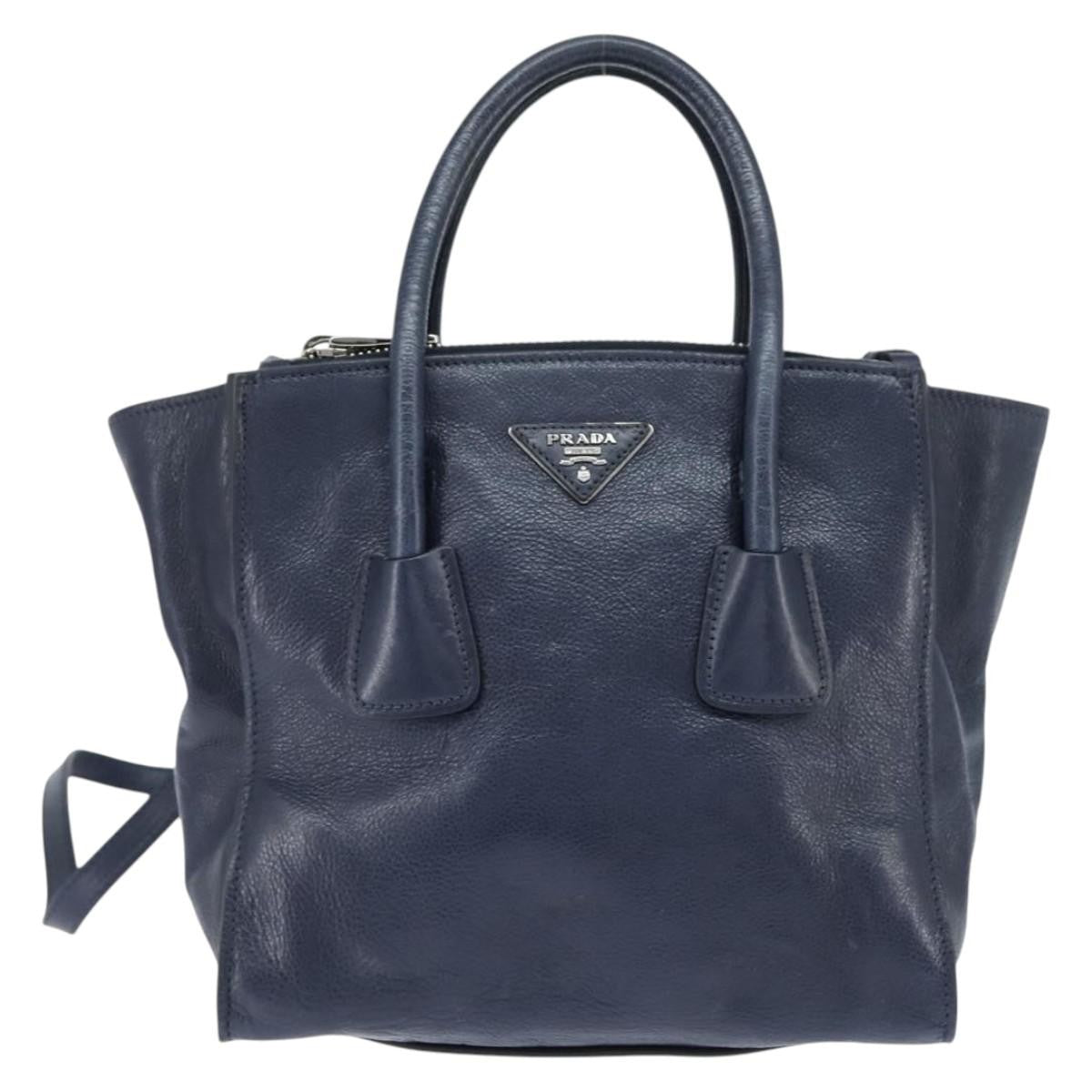 Prada Cuir Convertible Shopping Tote Leather, NAVY, LEATHER, Handbag