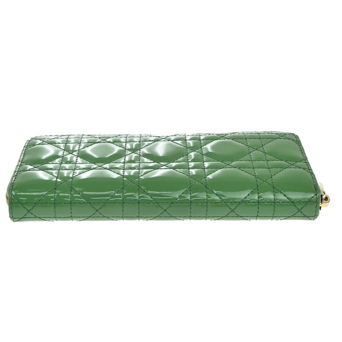 Christian Dior Lady Dior Zip Around Wallet Cannage Quilt Patent, GREEN, PATENT_LEATHER, Clutche & pouche
