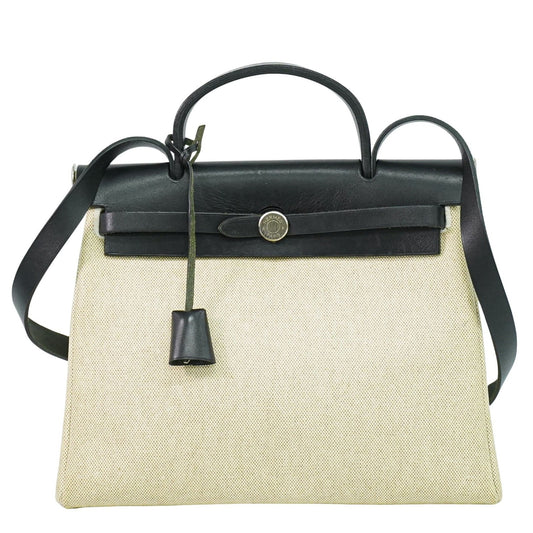 Hermes Herbag Toile and Leather, Beige, Canvas, Handbag
