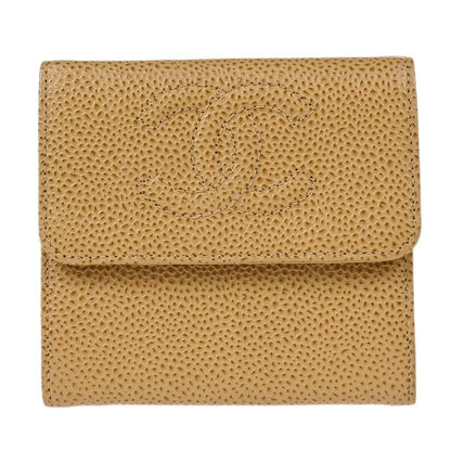 Chanel Vintage Timeless CC Bifold Wallet Caviar, BEIGE, LEATHER, Wallets
