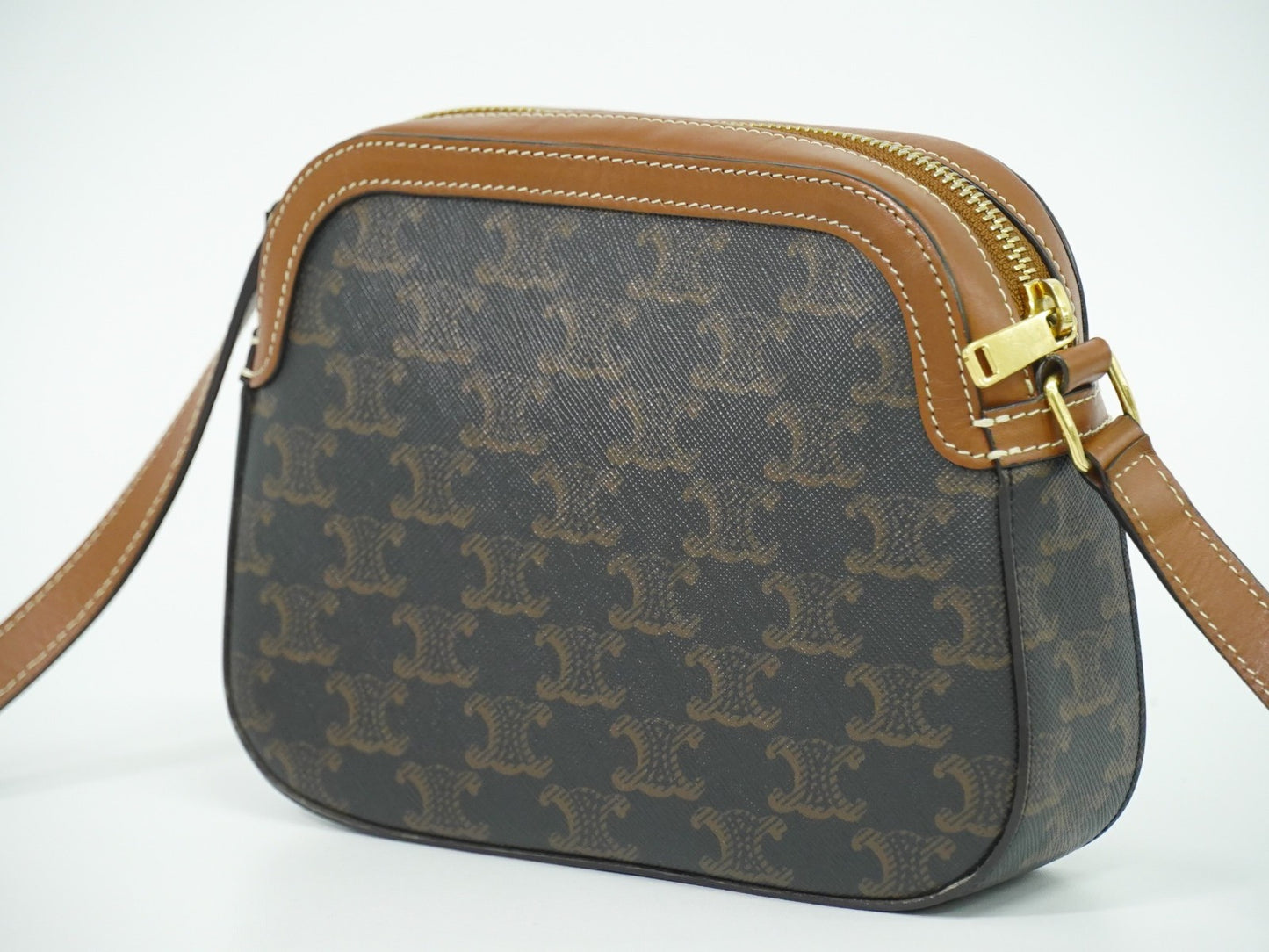 Celine Logo Camera Bag Triomphe Coated Canvas, BROWN, CLOTH, Shoulder bag