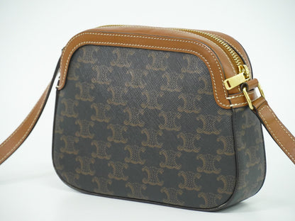 Celine Logo Camera Bag Triomphe Coated Canvas, BROWN, CLOTH, Shoulder bag