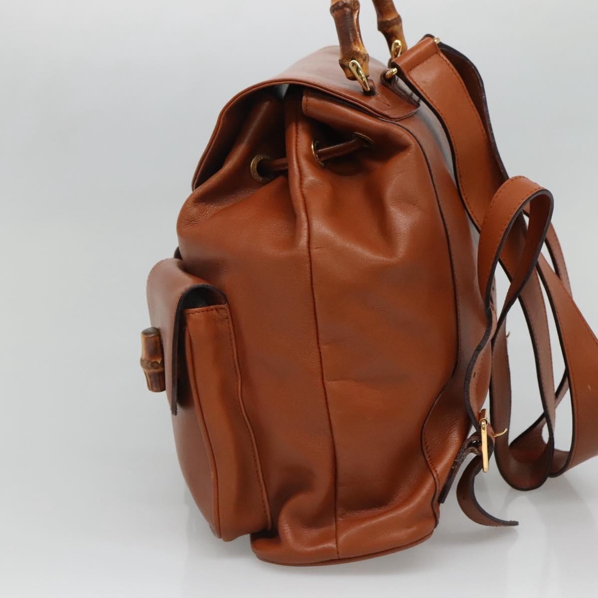 Gucci Vintage Bamboo Backpack Leather, BROWN, LEATHER, Backpack