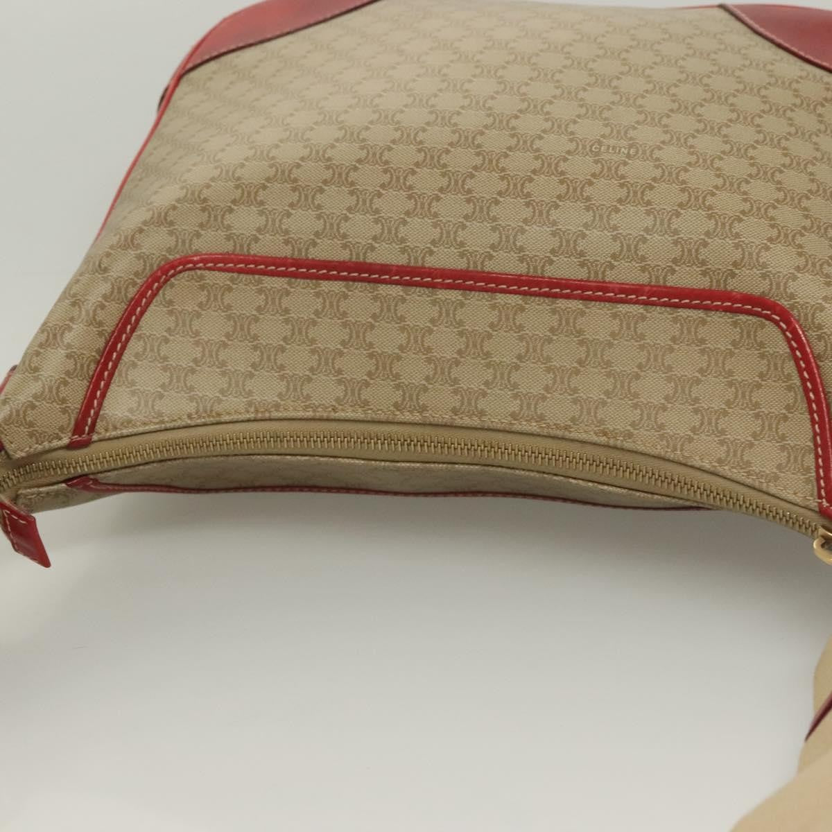 Celine Vintage Macadam Shoulder Bag Canvas and Leather, BEIGE, CANVAS, Shoulder bag