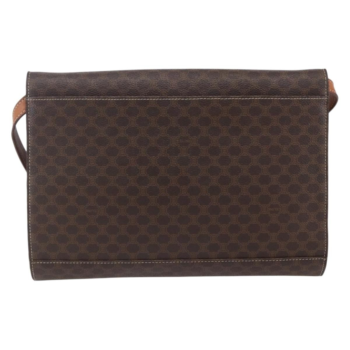 Celine Vintage Macadam Circle Logo Shoulder Bag Canvas and Leather, BROWN, CANVAS, Shoulder bag