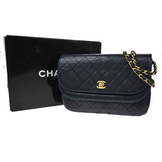 Chanel Vintage Flap Bag Leather, BLACK, LEATHER, Shoulder bag