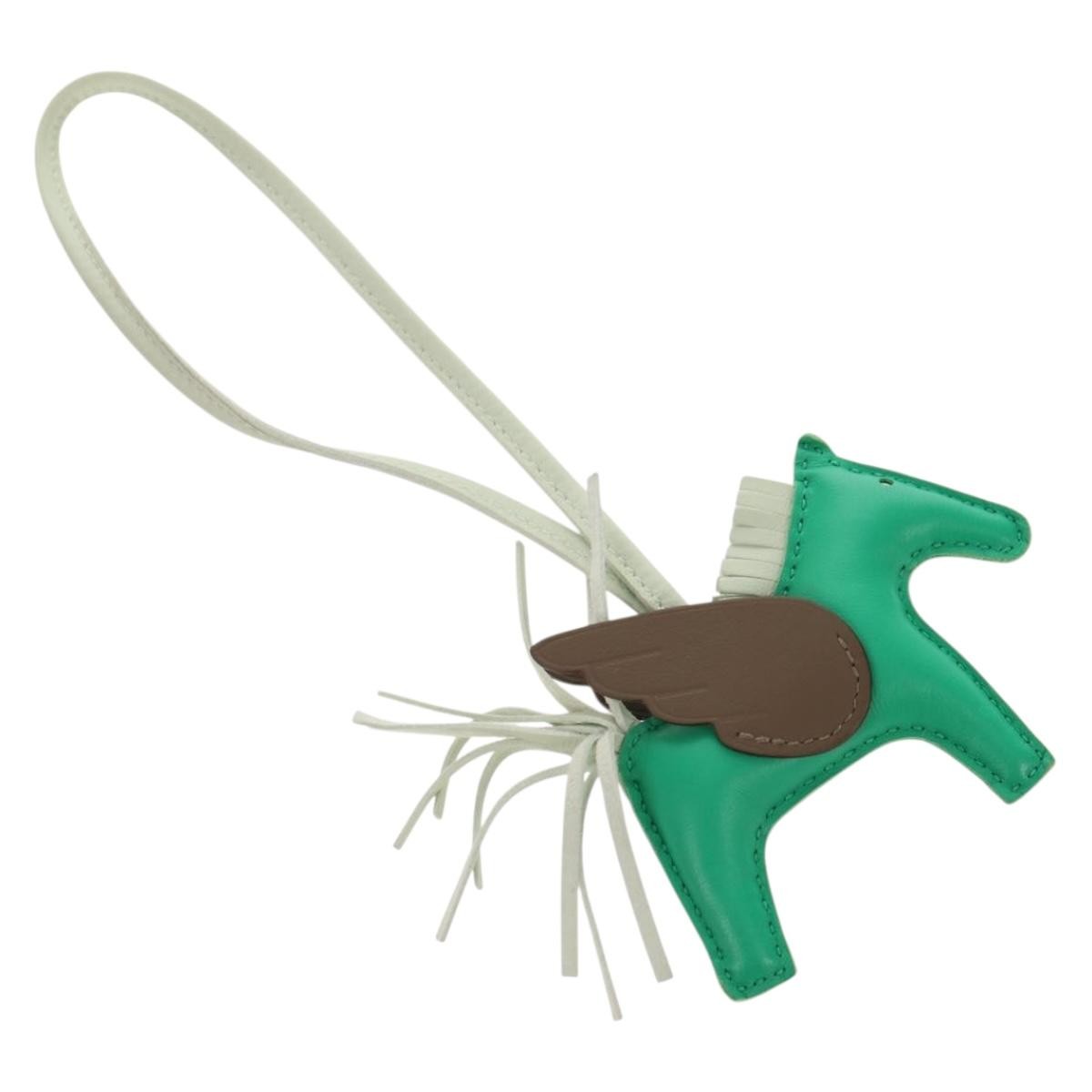 Hermes Pegase Rodeo Bag Charm Leather, GREEN, LEATHER, Charms and Keychains