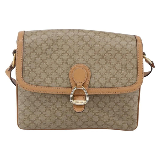 Celine Vintage Macadam Shoulder Bag Canvas and Leather, BEIGE, CANVAS, Shoulder bag