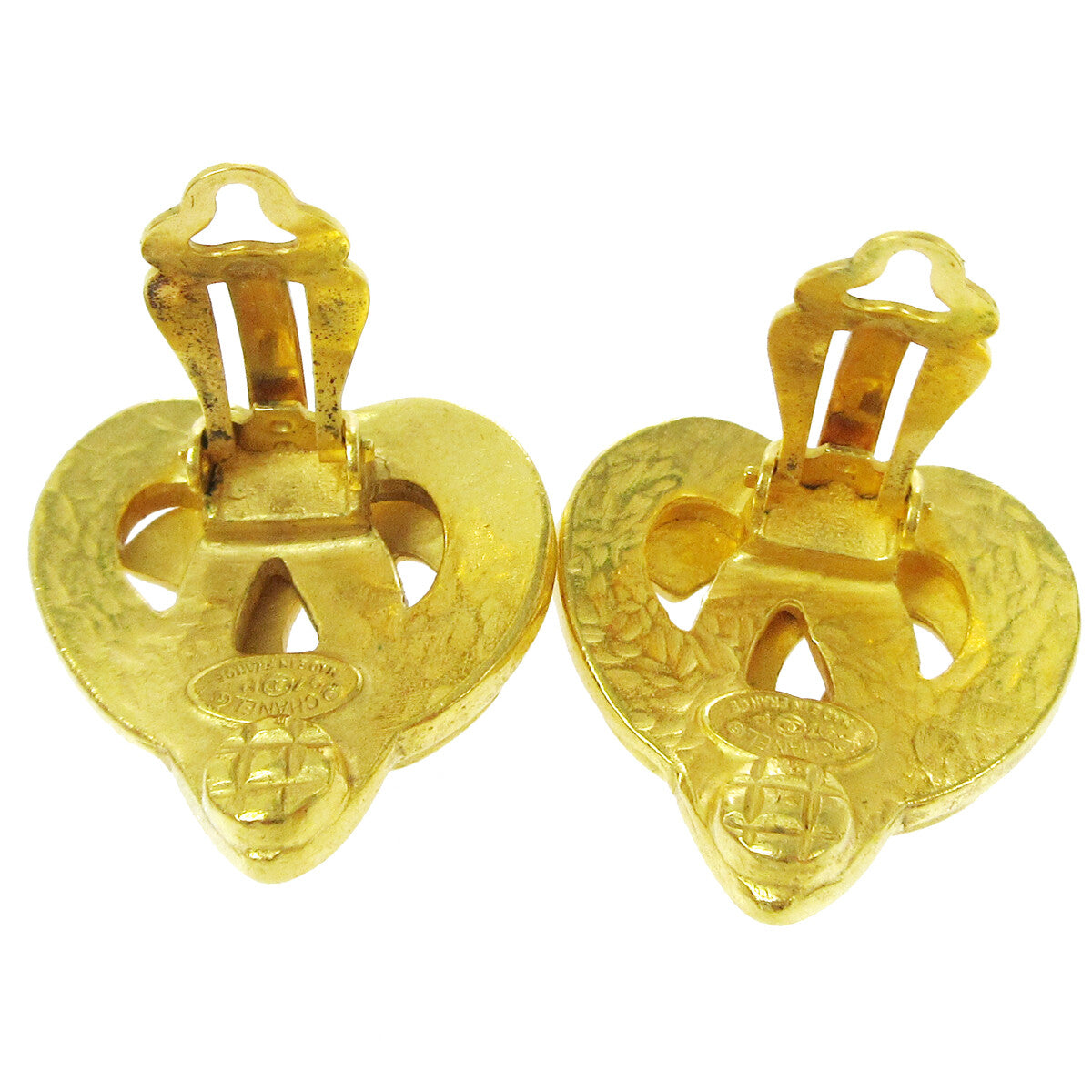 Chanel Vintage CC Heart Clip-On Earrings Metal, GOLD, GOLD_PLATED, Earrings