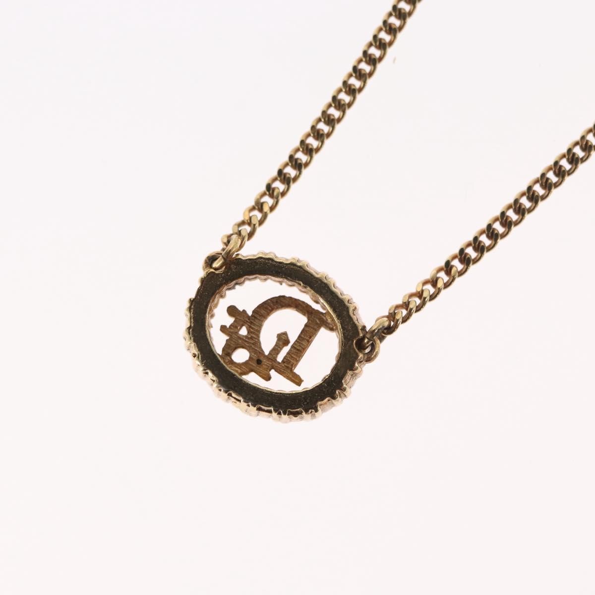 Christian Dior Vintage Logo Round Pendant Necklace Metal and Crystals, GOLD, METAL, Necklace
