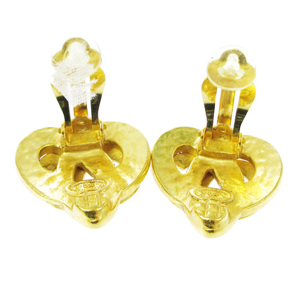 Chanel Vintage CC Heart Cut Out Drop Clip-On Earrings Metal, GOLD, GOLD_PLATED, Earrings